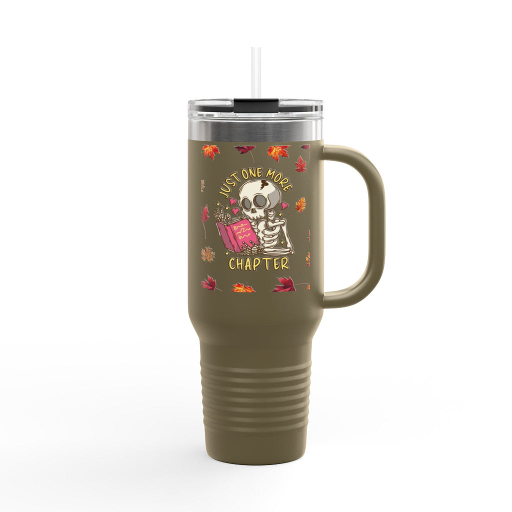 "Just One More Chapter" Skeleton Travel Mug – Autumn Leaves 40oz