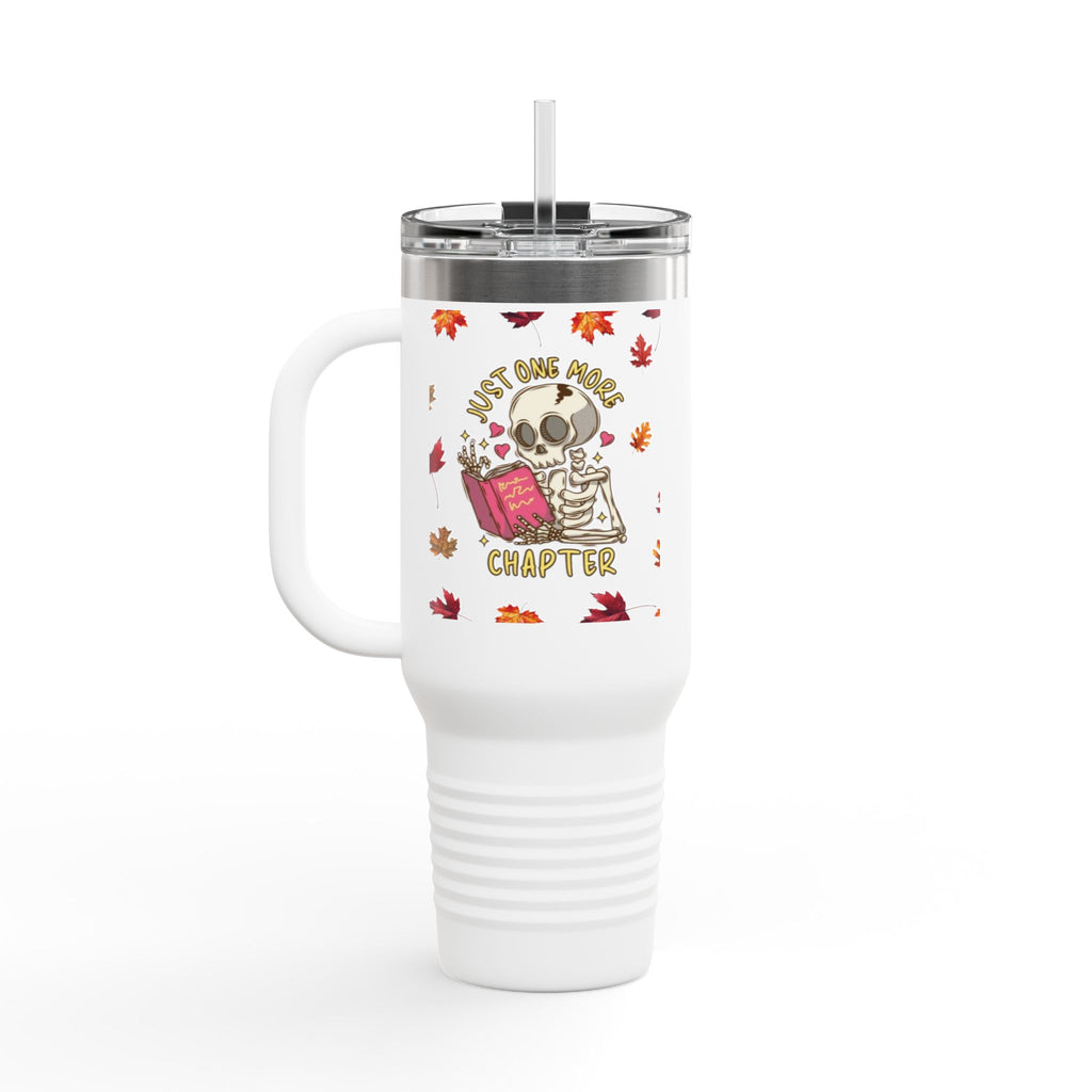"Just One More Chapter" Skeleton Travel Mug – Autumn Leaves 40oz