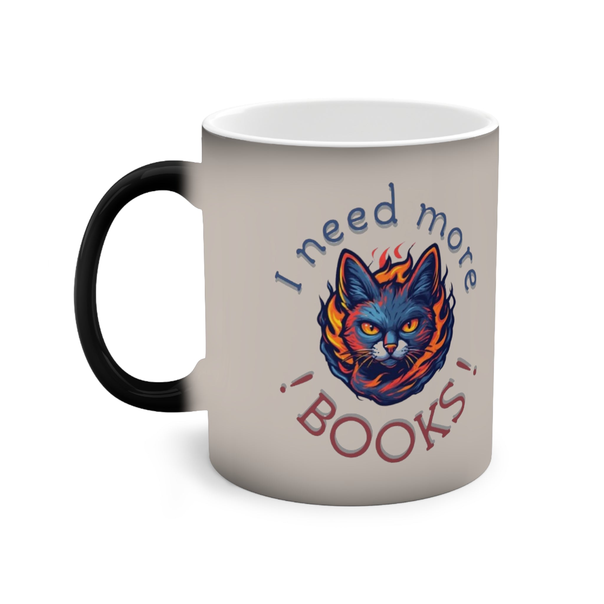 "I Need More Books" Color-Changing Cat Mug – Readers & Coffee Lovers